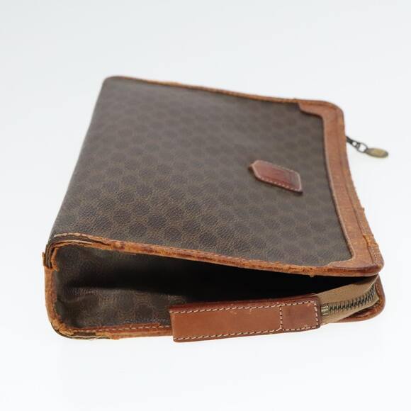 CELINE Macadam Canvas Clutch Bag Pvc Leather Brown Gold - Picture 4 of 16
